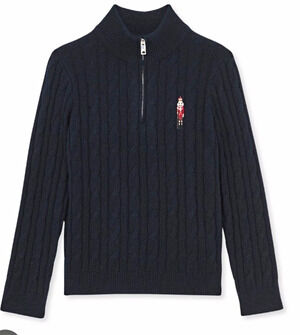 Reiss Boys Cable-Knit 1/4 Zip Mock Neck Cotton Sweater Navy 9-10Y